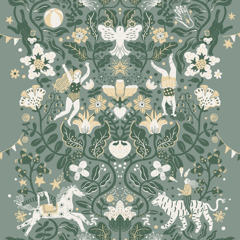 Galerie Resan Scandenavian Cirkus Foliage Wallpaper, Green