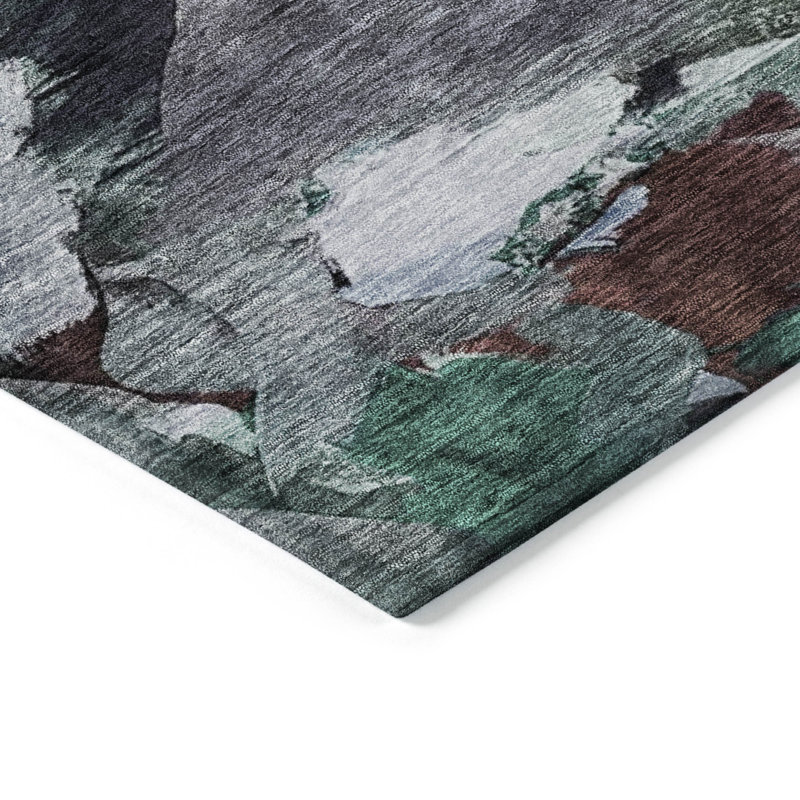 Teal 5' x 7' Washable Synthetic Rectangular Area Rug