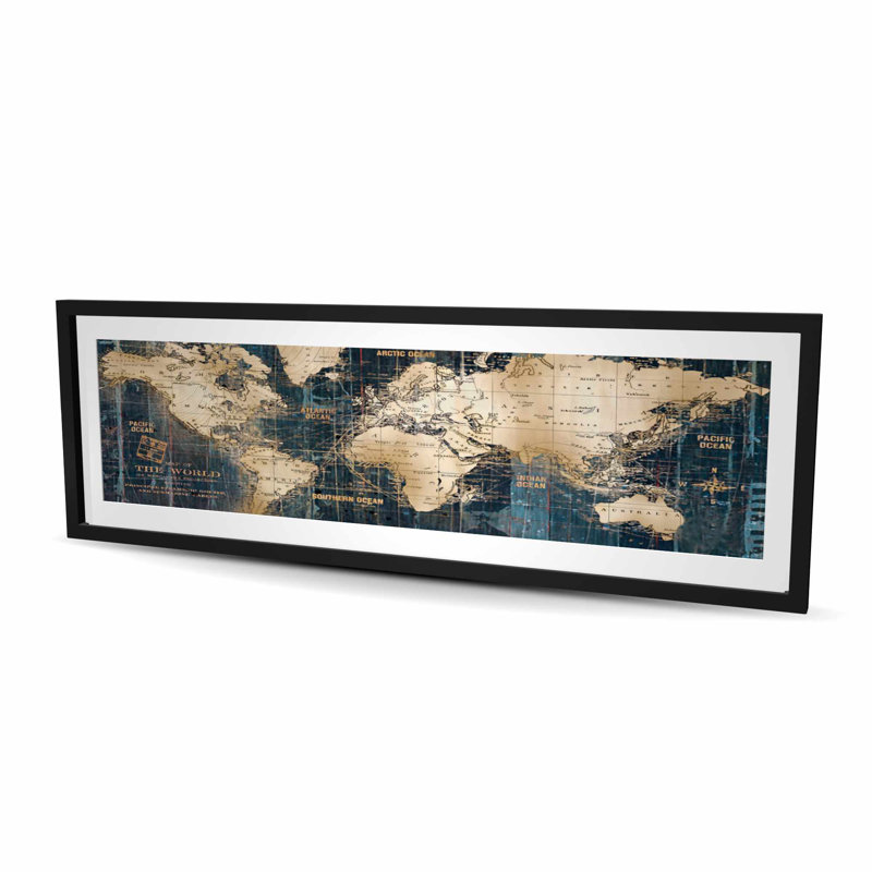 Carte du monde abstraite - vue satellite, impression encadrée bleue