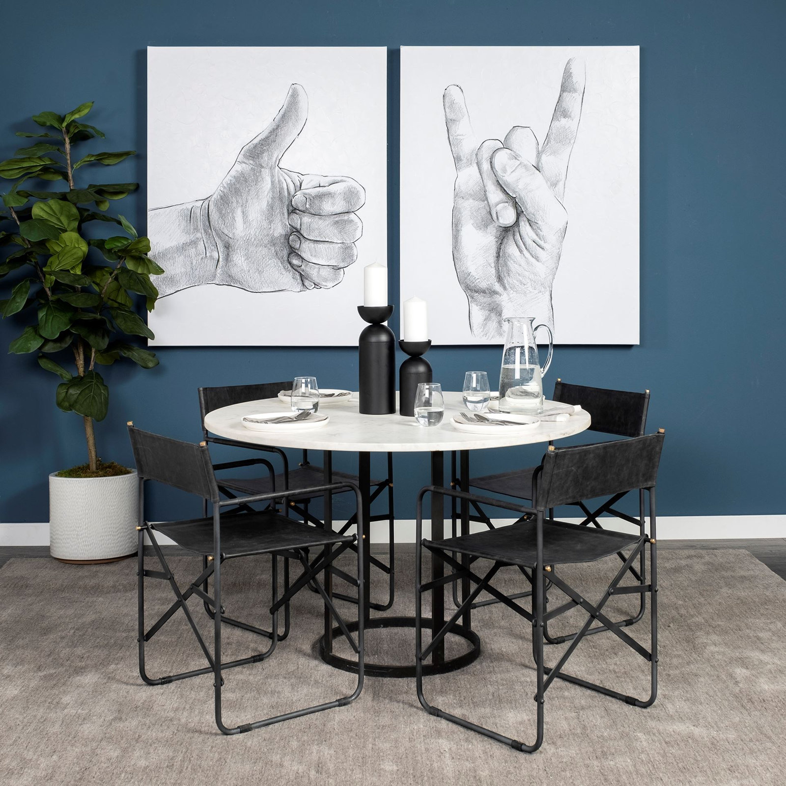 Wainwright Round Marble Dining Table, Black, 48" x 48", Standard Height ( 30" Height)
