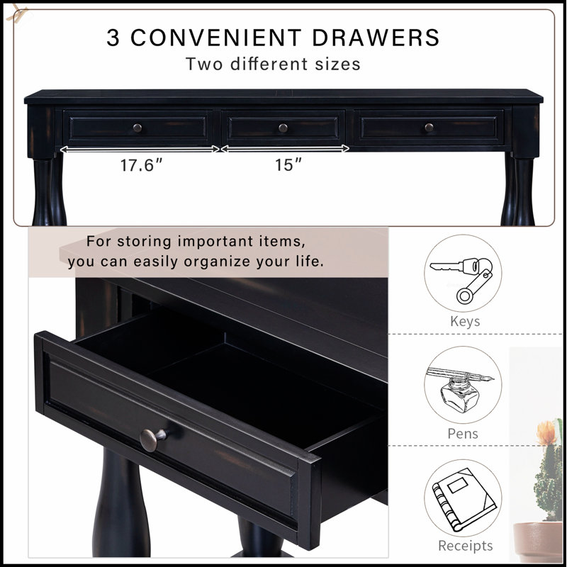 Console de style méditerranéen de 63 pouces de long avec tiroirs et tablette pour un rangement élégant, Espresso