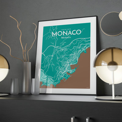 Monaco City Map in Nature 1 Piece Wall Art