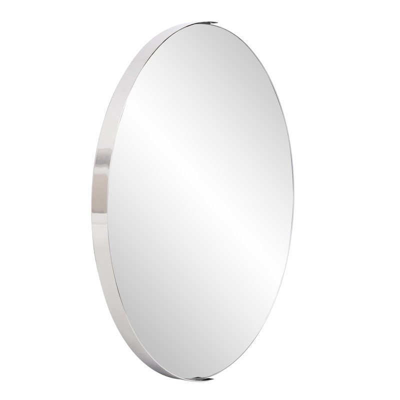 Ames Round Stainless Steel Beveled Mirror, Silver