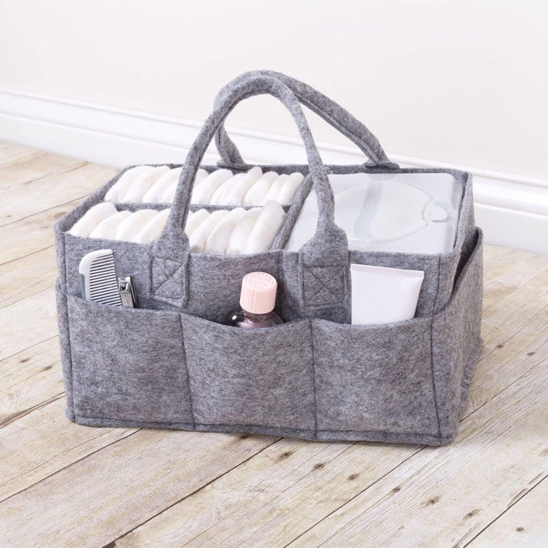 Gray Felt Baby Nursery Diaper Storage Caddy with Handles