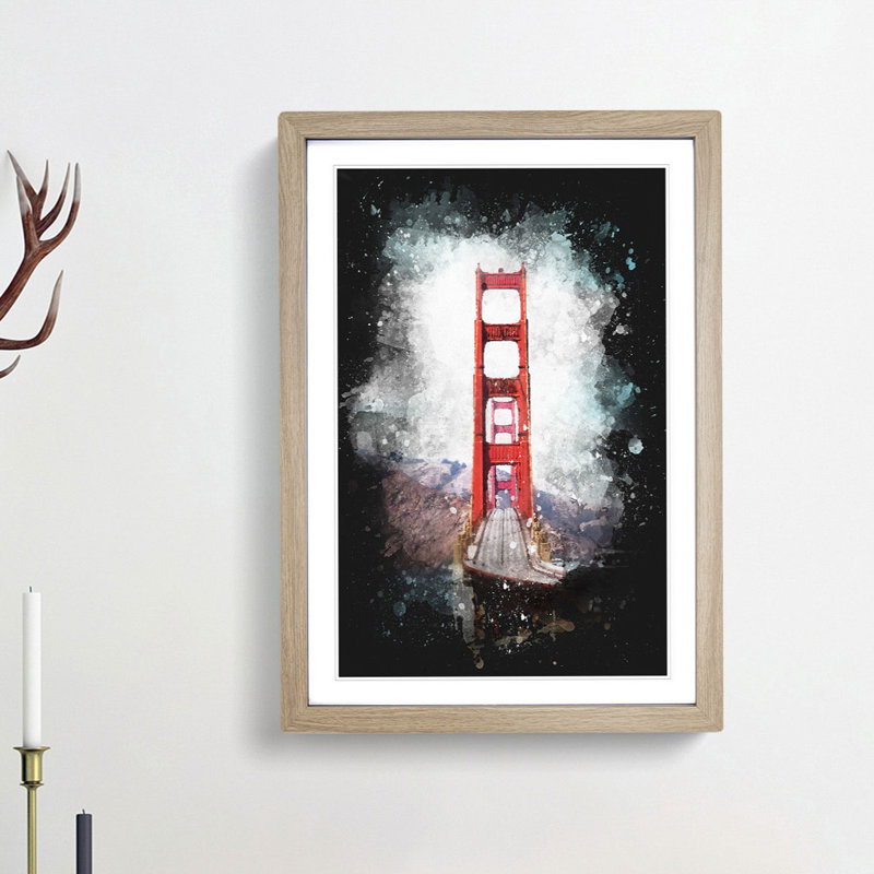 Golden Gate Bridge - Single Picture Frame Painting on MDF, 87cm H x 62cm W x 2cm D, Oak Framed