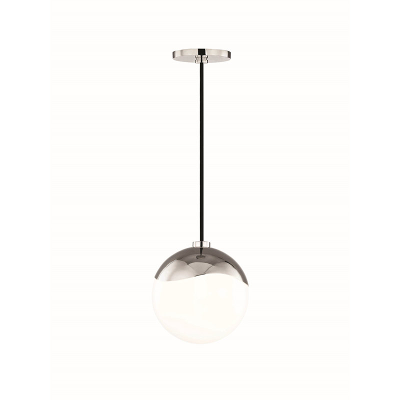 Luminaire suspendu sphérique 1 lumière Taza, Nickel poli, H 8 po x l 7,5 po x P 7,5 po