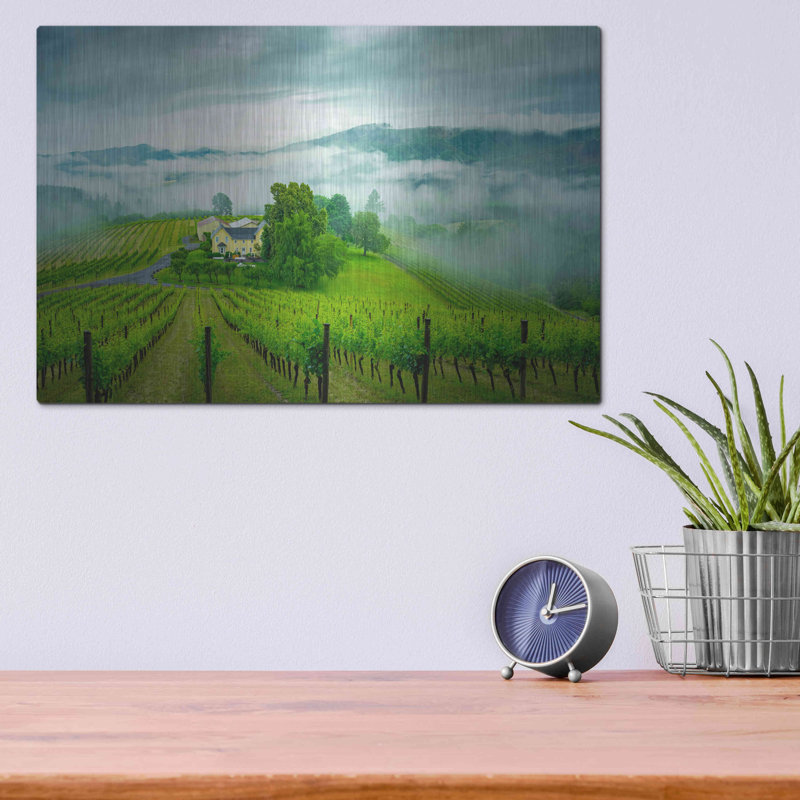 Lark Manor ™ «Vineyard In The Mist» par Don Schwartz, art mural en métal, H 12 po x l 16 po