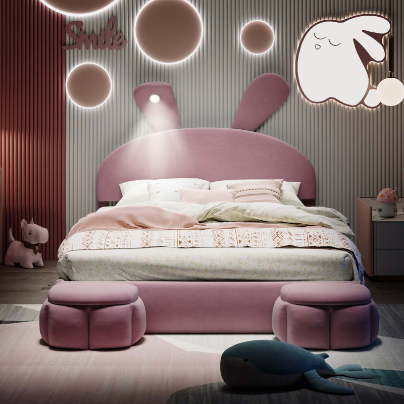 Tête de lit tapissier avec oreilles dessinées et tête de lit, Double