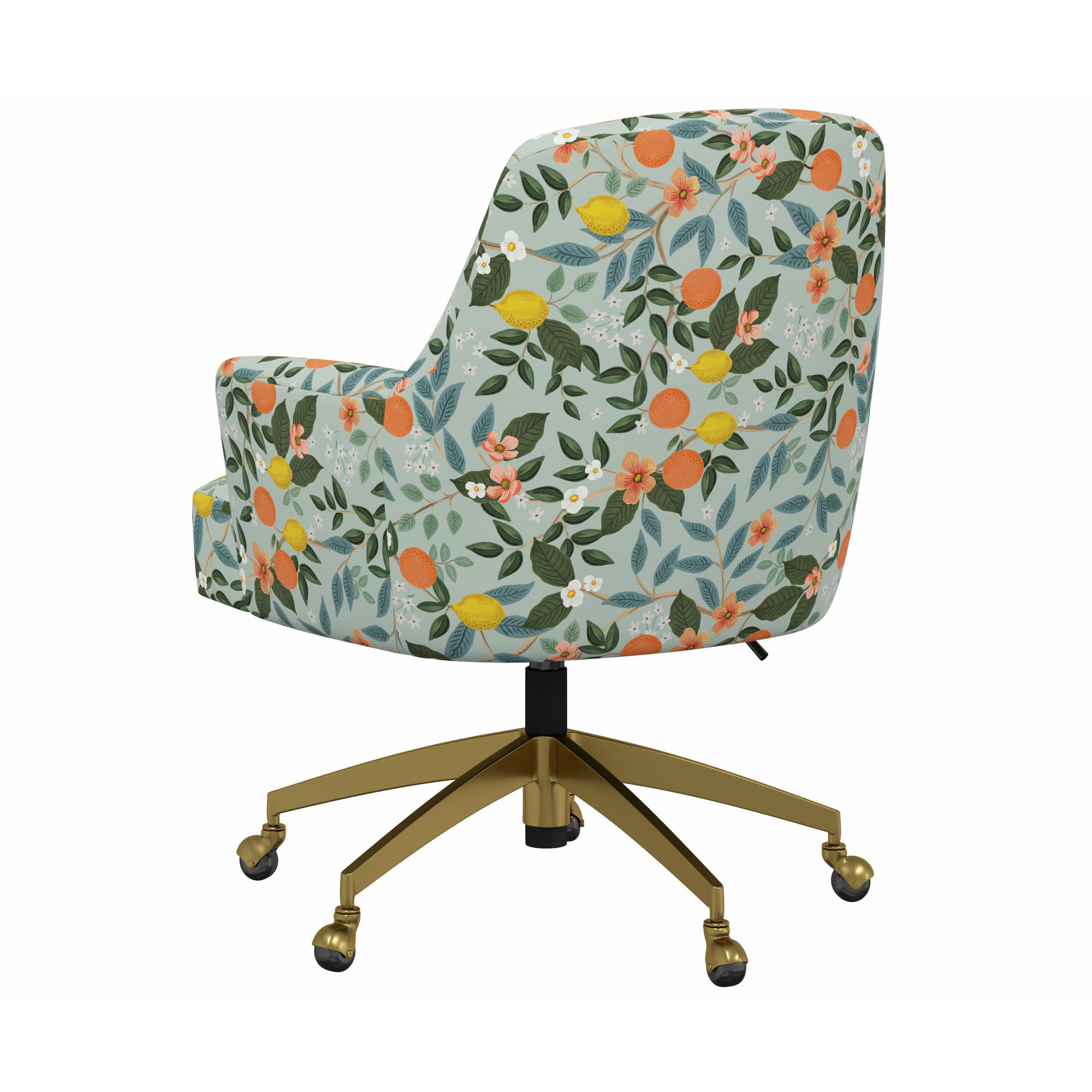 Rifle Paper Co. x Cloth & Company Yvette Office Chair, Rpc Citrus Grove Mint Linen, Brushed Gold
