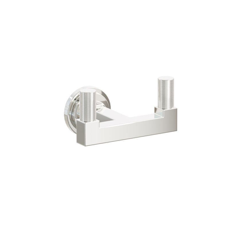 Emtek Select Double Hook w/ Step Disc Rosette, Square Stem & Knurled Tip, Polished Nickel