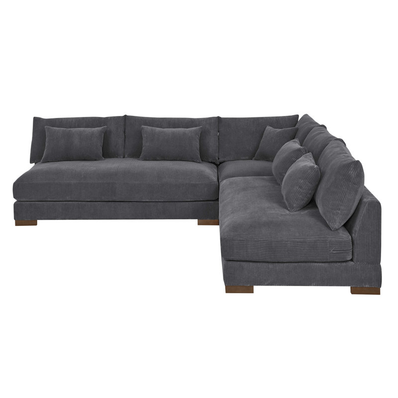 Caileigh Corduroy L-Shaped Sectional, Dark Gray Corduroy