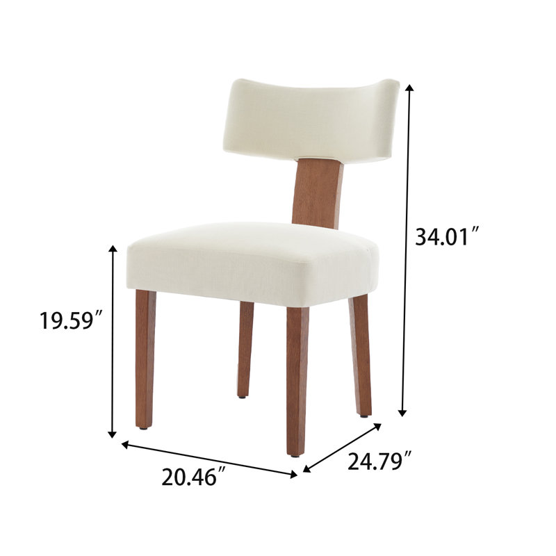 Ensemble de 2 chaises de salle à manger rembourrées avec structure en bois et tissu de lin, dossier ergonomique incurvé, chaises d'appoint modernes pour la salle à manger ou le salon