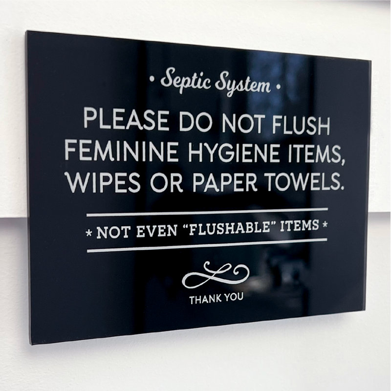 Ne pas rincer les articles d'hygiène féminine, les lingettes ou les serviettes en papier, élégante enseigne de salle de bain