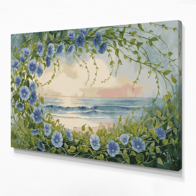 «Coastal Beach Morning Glory», art mural sur toile grise, H 11 po x l 14 po