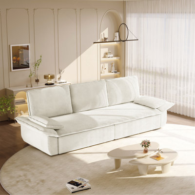 94.5" king size Pull Out Sofa Bed, 3-in-1 Convertible Sleeper Sofa, Multi-Functional Corduroy Bed, White