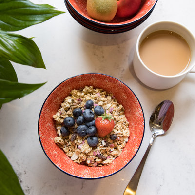KitchenCraft Red Floral and Blue Edge Ceramic Bowls