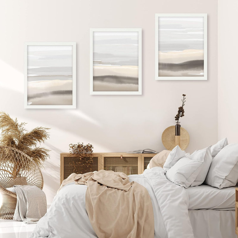 «Smoke Effect» IDÉE4WALL, art mural aquarelle pastel encadré, ensemble de 3 estampes de peinture grise, décor de nature sauvage pour salon, chambre à coucher, 3 pièces