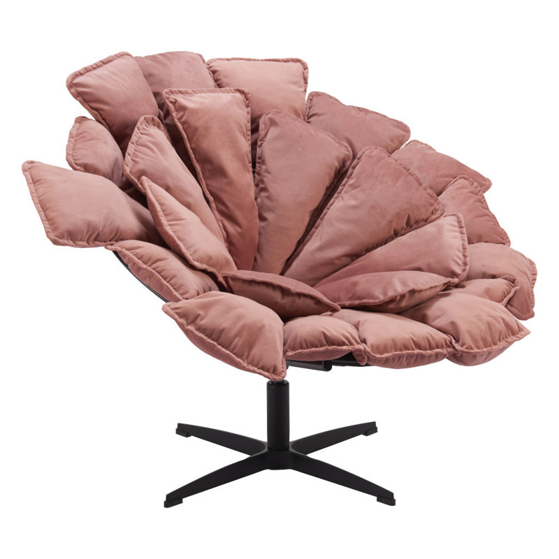 Chaise d'appoint pivotante 42 po en velours rose et noir