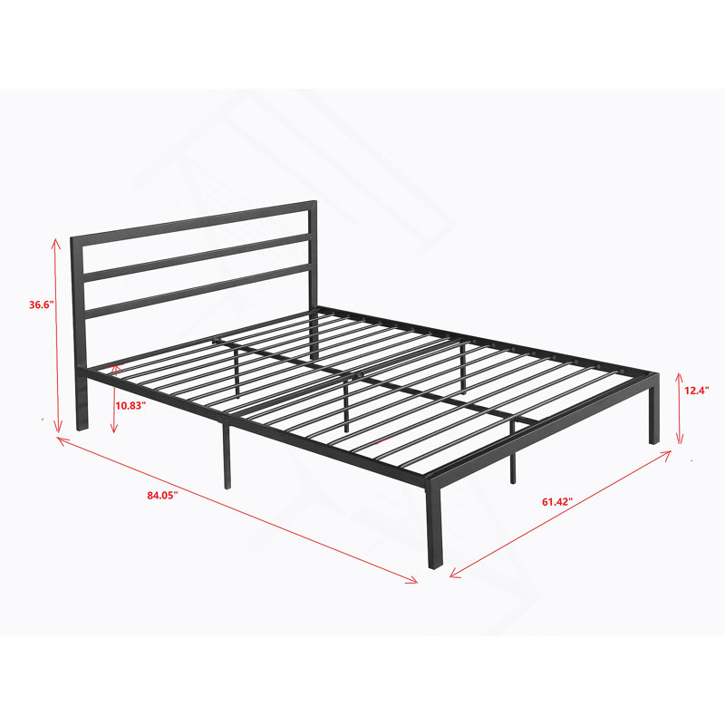 Metal Bed Frame with Headboard, Charcoal Gray