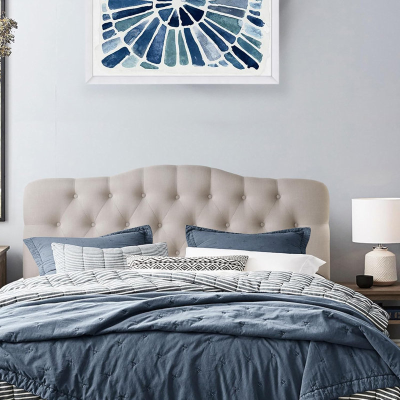 Linen Upholstered Headboard-Modern-Adjustable Height-Button Tufting, King, Beige