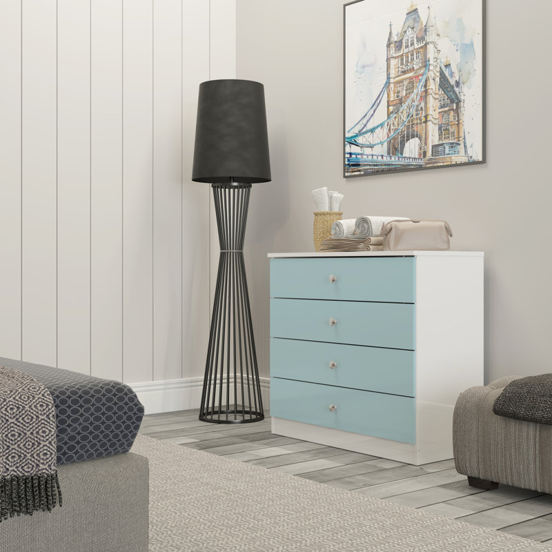 Denver 4 Drawer Chest, White/Blue