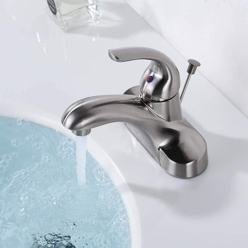 Centerset Single-handle Bathroom Faucet with Drain Assembly, Brushed Nickel