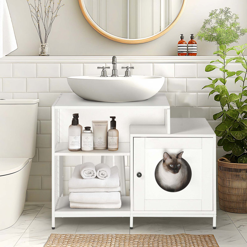 Versatile Bathroom Cat Litter Box Enclosure with Multiple Storage Options