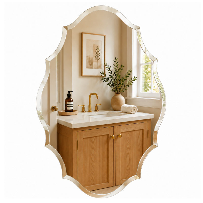 Miroir d'appoint mural biseauté festonné sans cadre, 36 po x 24 po