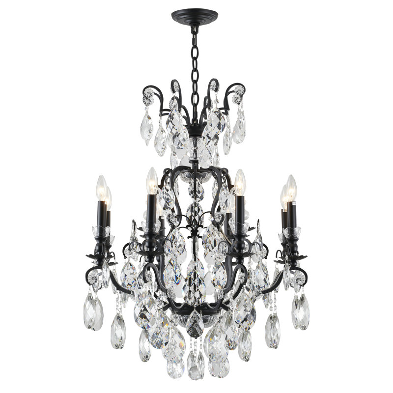 Lustre noir à 8 lumières avec accents de cristal Itsel