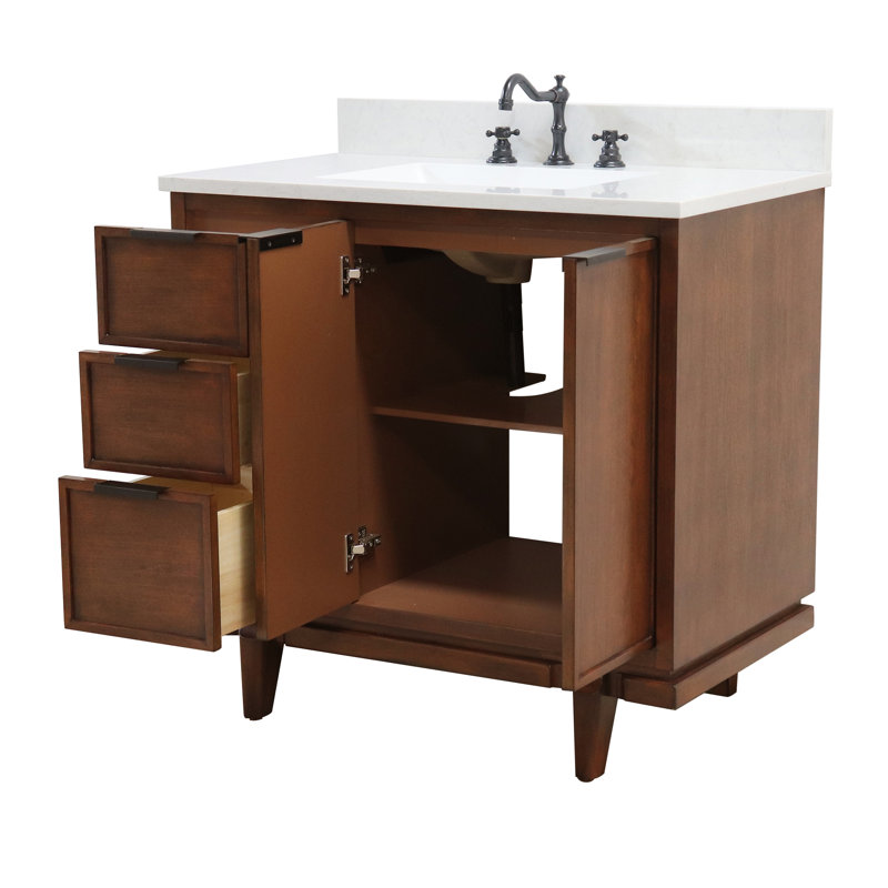 37'' Single Bathroom Vanity with Engineered Stone Top, Dark Cherry