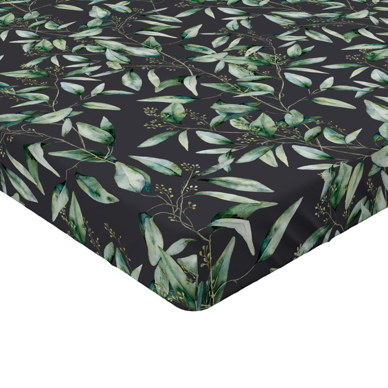 Drap-housse à motif floral Ambesonne, Gris foncé / motif floral vert laurier, Drap-housse simple TG