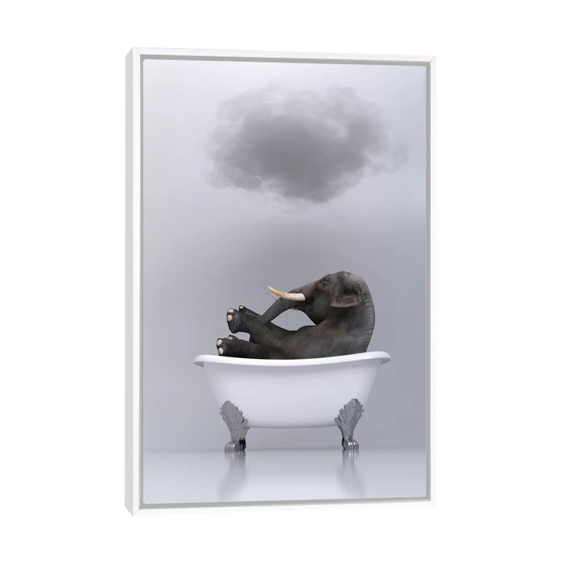 «Elephant Relaxing in the Bath» par Mike Kyiv - reproduction d'art, Pas de tapis, H 40 po x l 26 po x P 1,5 po