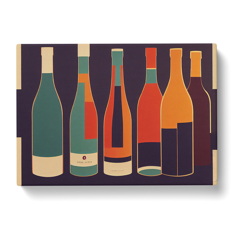 Retro Wine Bottle Art - Wrapped Canvas Print, 40cm H x 60cm W x 3cm D