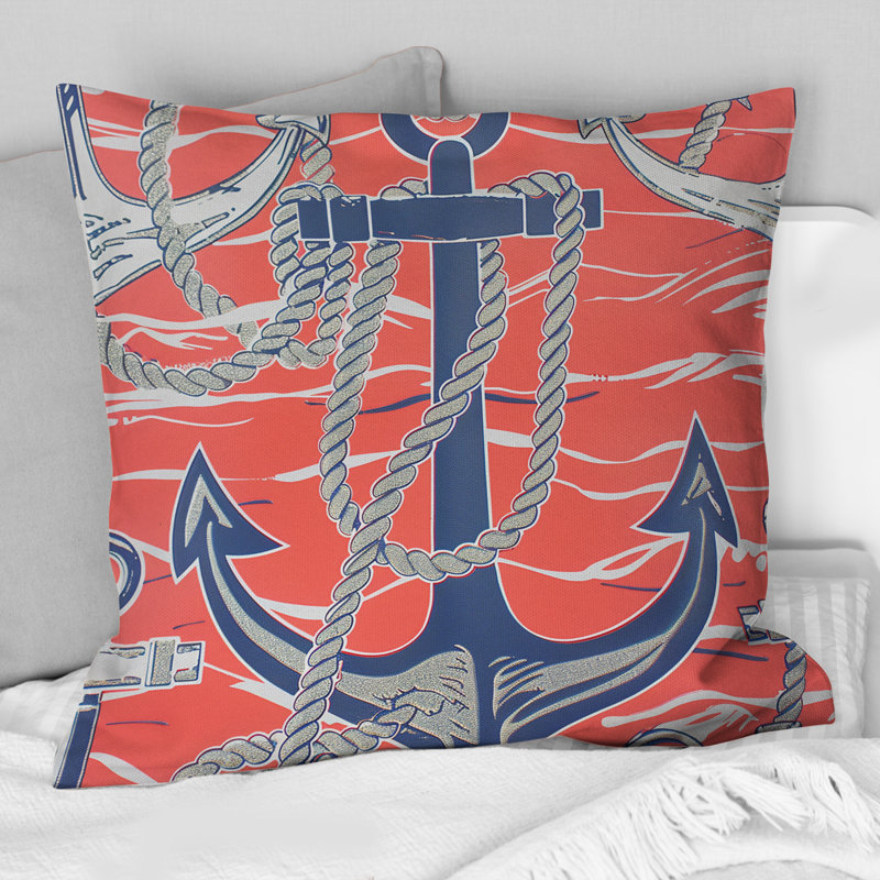 Ancre nautique pêche bleue IV - Coussin moderne, H 16 po x l 16 po, Carrée
