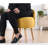 Bohemian Pouffe with Wooden Legs, Yellow, 18.1 x 25.2 x 18.1 inches | 50% Cotton / 50% Linen, 35 DNS Orthopedic Sponge for Comfort | Perfect for Modern & Southwestern Décor, Stylish and Functional Seating-282459426
