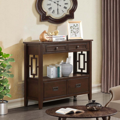 36'' Farmhouse Pine Wood Console Table Entry Sofa Table With 4 Drawers & 1 Storage Shelf