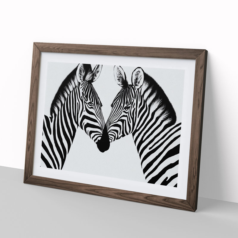 Two Zebras Vol.1 - Single Picture Frame Print, 46cm H x 64cm W x 2cm D, Walnut