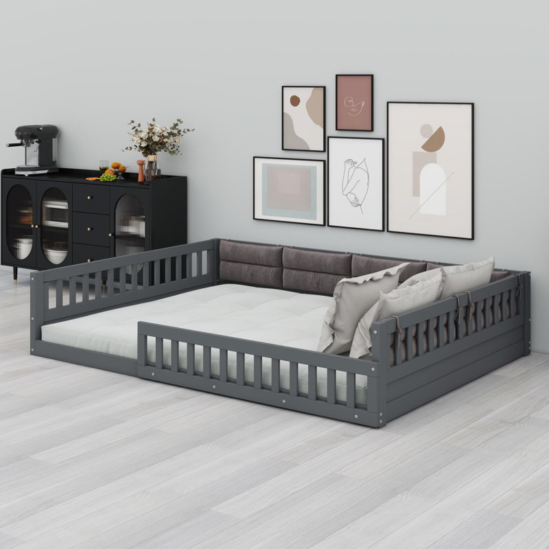 Lit plateforme tapissier Jayzen, gris
