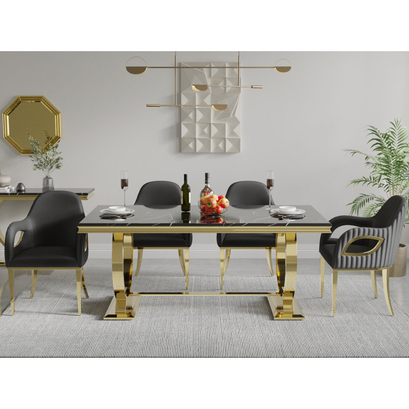 Chaise de salle à manger avec accoudoirs en velours de métal T Miami