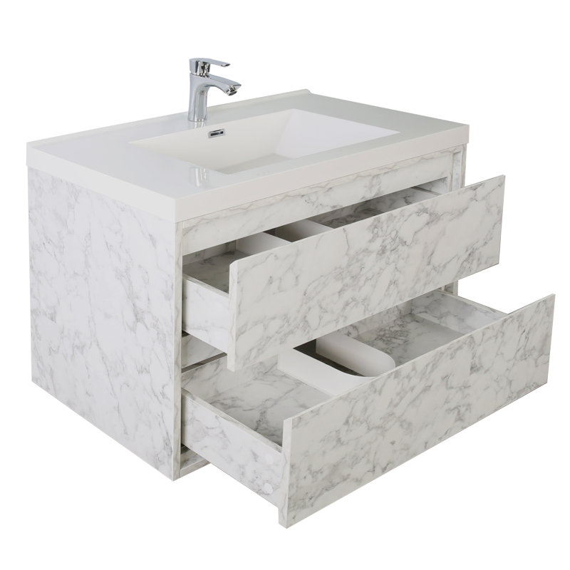Azden 42" Wall-Mounted Single Bathroom Vanity Set, Marble White