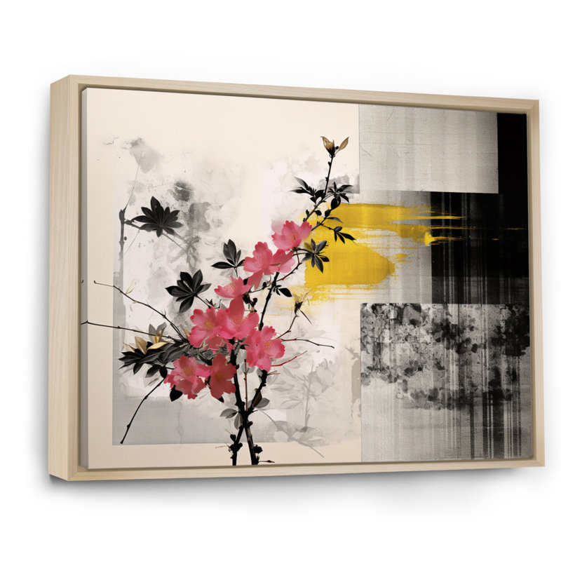 Asian Art Sumi Blossom III, reproduction d'art sur toile, H 24 po x l 32 po x P 1 po, Cadre naturel flottant