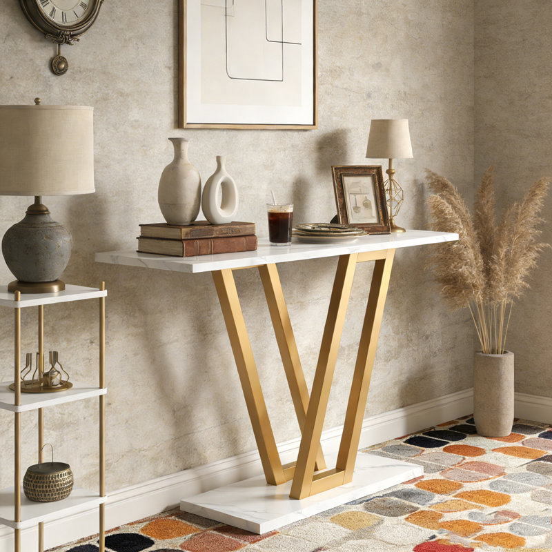 Console de 43 pouces, table de hall d'entrée industrielle, Marbre blanc