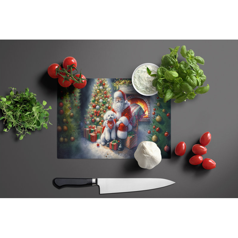 Planche à découper en verre Bichon Frise et Père Noël