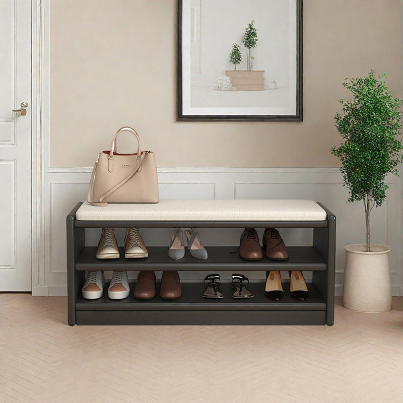 32.7in Shoe Storage Bench, Black/Beige