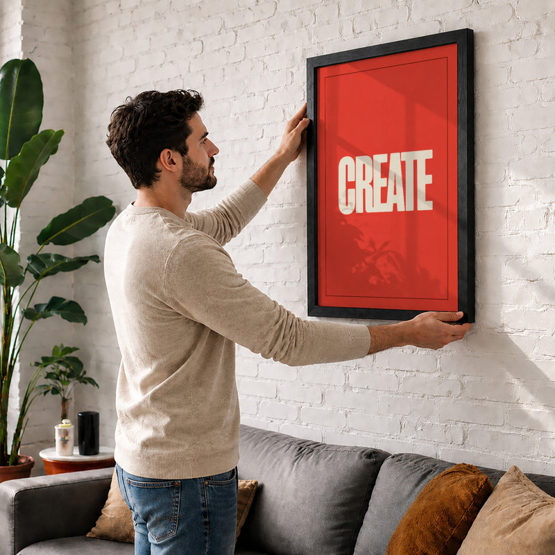Create Typography - Framed Print, A2 - 59.4 x 42.0 cm, Oak