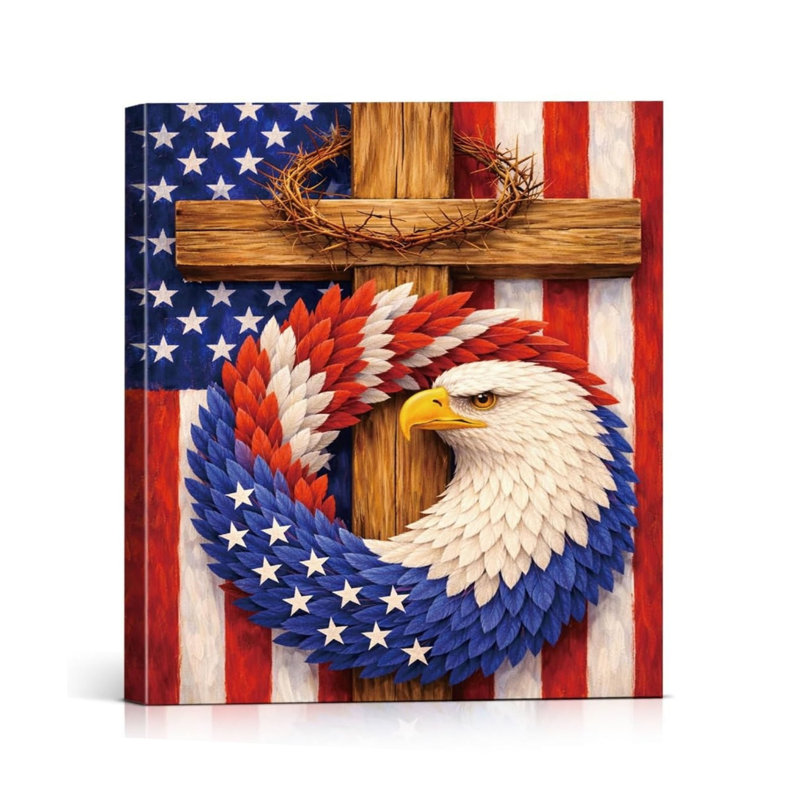Aigle, croix, drapeau, toile, art mural, 8 x 10 pouces