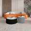 Table basse moderne en cuir clair avec dessus en marbre et cylindre en cuir pour meubles de salon (table incluse seulement)-719526069-719526058