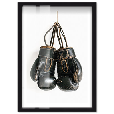 Boxing Gloves Vintage Shadowbox Print Sports Framed Prints by Notoriart, Black Frame, 21 x 31