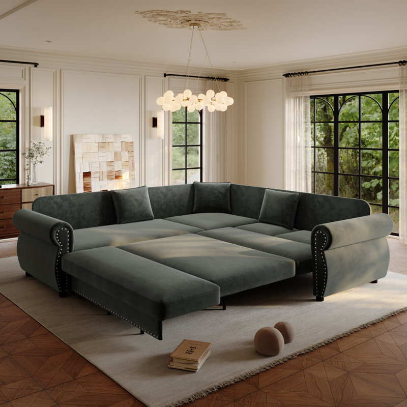 Canapés d'angle à compression, canapé-lit moderne en chenille de 88 pouces pour la maison, Gris 2