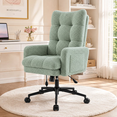 High-Back Ergonomic Office Chair with Adjustable Lumbar Support, Thick Padding, and Storage Pockets - Teddy Fleece or Cat-Resistant Leather